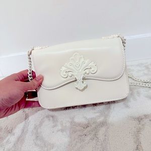 chic fleur de lis mini flap bag white